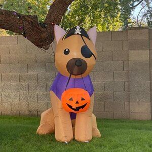 5.2 FT Pirate Dog Picking Pumpkin Halloween Inflatable Decoration with LED Light
